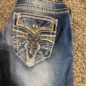Rock Revival Blue Jeans with Embellished Pockets, beautiful Jean, 30x32